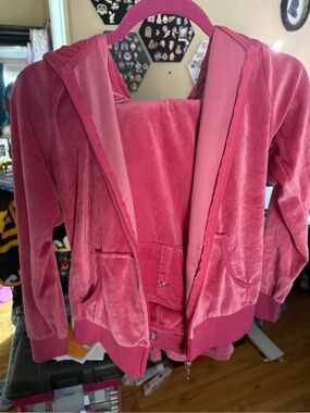 Women’s Pink Velour Track Jacket with Hood and pants size S